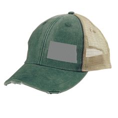 Looking for a stylish and unique way to show off your North Dakota pride? Look no further than our distressed snapback trucker cap, featuring "North Dakota" embroidered off center on the front! And the best part? It's available in several color choices to fit your personal style! Crafted from high-quality materials, this hat is designed to last and provide both style and comfort. The distressed design gives the cap a vintage and rugged feel, while the snapback closure ensures a comfortable and adjustable fit for all head sizes. The off-center embroidery of "North Dakota" adds a touch of uniqueness to the hat, and is sure to turn heads and start conversations. Whether you're heading to a local festival, cheering on your favorite team, or just running errands around town, this cap is the per Green Distressed Cap, Distressed Green Cap Hat, Distressed Curved Bill Hat For Baseball Season, Distressed Green Cap, Distressed Snapback Hat, Distressed Trucker Baseball Cap, Distressed Snapback Hat For Outdoor, Distressed Trucker Hat With Curved Brim, Distressed Snapback Trucker Hat