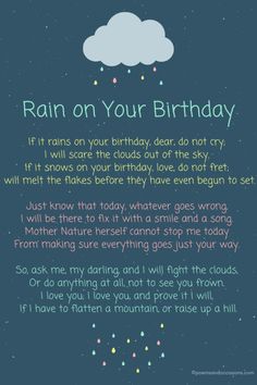 a poem that says rain on your birthday with clouds and stars in the night sky