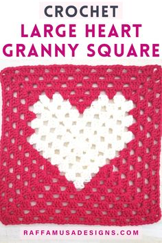 a crocheted large heart granny square made with red and white Aran-weight yarn Heart In Granny Square Pattern, Big Heart Granny Square, Simple Granny Square Bag, Crochet Granny Heart Square, Granny Square With Heart Center, Crochet Heart Square Pattern Free, Granny Square Heart Crochet Pattern, Granny Heart Crochet Pattern Free, Crochet Large Heart