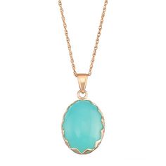 "A beautiful oval-shaped blue chalcedony cabochon gives this pink rhodium-plated sterling silver pendant striking style.PENDANT DETAILS Pendant length: 1 in. Chain length: 18 in. Clasp: spring-ring Metal: sterling silver Plating: pink rhodium STONE DETAILS Stone type: blue chalcedony Total weight: 9 3/4 ct. Center stone size: 16 mm x 12 mm Shape: oval cabochon Setting: prong Gemstones may have been treated to enhance their appearance. Special care may be required. Please visit our Gemstone Treat Luxury Handmade Turquoise Necklace With Round Pendant, Formal Oval Turquoise Necklaces, Formal Turquoise Oval Necklaces, Elegant Turquoise Oval Pendant Jewelry, Elegant Blue Cabochon Turquoise Necklace, Oval Chalcedony Necklace As Gift, Luxury Oval Chalcedony Jewelry, Elegant Blue Oval Cabochon Necklace, Polished Finish Oval Cabochon Necklace