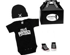 Punk Rock Baby Clothing & Gift Sets by lowleepop on Etsy Black And White Converse, Black Onesie, Skull Hat, Baby Kit