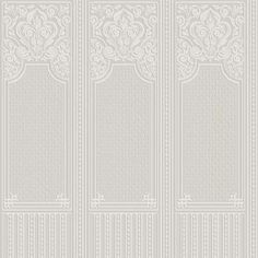 a white wallpaper with intricate designs on the sides and bottom panel, in an ornate pattern