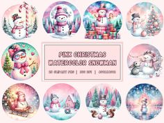 ☃️ Pink Christmas Watercolor Snowman Clipart Set ☃️ Add a whimsical touch of holiday magic with this charming collection of 25 pink-themed watercolor snowman clipart images! Perfect for bringing joy to all your creative projects, these adorable snowmen are ready to sprinkle festive cheer. Whether you're designing Christmas keepsakes or enhancing your winter-themed designs, this set will inspire creativity all season long. Let your imagination soar and bring these delightful snowmen into your wor Watercolor Snowman, Pink Snowman, Snowman Png, Snowman Clipart, Scrapbooking Journal, Watercolor Cute, Holiday Printables, Inspire Creativity, Scrapbook Printables