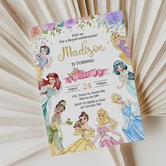 this is an image of a birthday party with princesses and flowers on the front