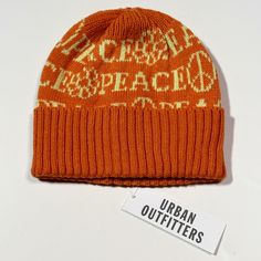 Urban Outfitters Peace Knit Beanie One Size Brand New, With Tags Knit Beanie Hat Design With A Textured Print To Keep You Cheery And Cozy. Includes A Thick Ribbed Cuff. 100% Acrylic Hand Wash Offers Welcome Bundle To Save Have A Great Day!! Fitted Casual Orange Hat, Fitted Orange Casual Hat, Casual Knitted Hat For Streetwear, Casual Knitted Streetwear Hats, Casual Streetwear Hats In Acrylic, Casual Acrylic Hat For Streetwear, Casual Acrylic Streetwear Hat, Casual Chunky Knit Beanie One Size, Casual Acrylic Beanie For Streetwear