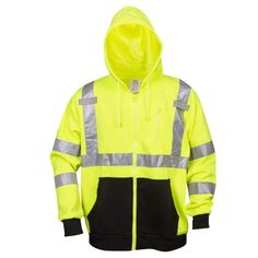 The Cordova SAFETY PRODUCTS brand COR-BRITE sweatshirts make sure you are safe, seen, and warm. This hi-vis lime, hooded sweatshirt is constructed of 300 gm polyester fleece fabric with a birds eye polyester lined hood. It is equipped with a zipper closure, 2 in., stitched-on reflective tape and black knit wrists and pouch pockets to hide dirt. Our low-pilling fleece resists abrasion for longer wear. Size: large. Color: Lime Green. Gender: unisex. Age Group: adult. Side Chest, Safety Products, Reflective Tape, Performance Wear, Birds Eye, Work Shirts, Zip Sweatshirt, Black Knit, Fleece Fabric