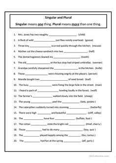 an english worksheet with the words singular and plexe in it,