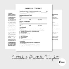 an image of a printable caregiver contact form with the text, editible & printable template