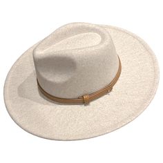 Structured Wide Brim Hat Faux Leather Detail Cream Color Brand New Without Tags 100% Poly Classic Cream Felt Hat For Beach, Beige Flat Brim Fedora For Everyday Wear, Everyday Beige Fedora With Flat Brim, Everyday Beige Flat Brim Fedora, Beige Fedora Felt Hat One Size, Beige Short Brim Felt Hat For Everyday, Casual Beige Felt Hat For Fall, Casual Cream Fedora For Winter, Adjustable Cream Fedora For Winter