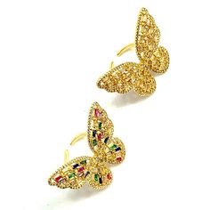 Golden Butterfly Ring Size: Adjustable Material: Cubic Zirconia Main Color: Gold Adjustable Multicolor Crystal Ring For Party, Multicolor Open Ring For Party, Multicolor Cubic Zirconia Party Rings, Multicolor Open Crystal Ring, Golden Butterfly, Butterfly Ring, Online Jewelry Store, Main Colors, Cubic Zirconia