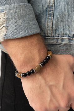 Unity - Brown Tiger's Eye & Black Stone Bracelet - Paparazzi Paparazzi Jewelry Images, Brown Tiger Eye, Brown Bracelet, Wooden Bracelet, Paparazzi Accessories, Mens Beaded Bracelets, Tiger Eye Stone, Eye Stone, Stretchy Bracelets