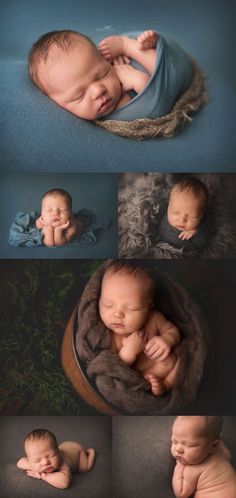 a baby is sleeping in a basket with his hands on his chest and the other side of