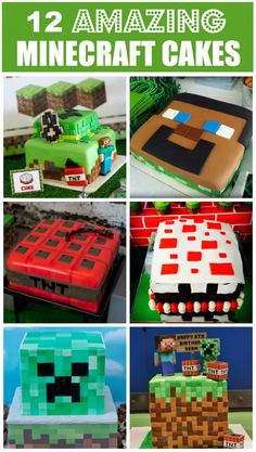 some cakes that are made to look like minecrafts and have different designs on them