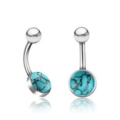 Turquoise Stainless Belly Barbell Belly Ring 14g - 3/8" long (10mm) Turquoise Turquoise Belly Button Piercing, Western Belly Button Rings, Piercing Inspo, Button Piercing, Cowgirl Accessories, Belly Button Piercing, Belly Ring, Belly Rings, Threading