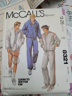 UNCUT but MISSING Pieces for Pants: McCall's 8321 Pattern. Men's Jacket, Shorts Pattern - for stretch knits only.  Size 44, ©️ 1982 Some wear and tear on the envelope with a few wrinkles mainly around the corners. The pattern and sewing instructions are in great condition. Pattern Piece No. 8, 9, 10 are MISSING. ✂️✂️ These are the pieces for the Pants.  If you have any questions or concerns, please send me a message.  Check out my Etsy shop for other patterns & unique sewn items!  Happy Sewing! Activewear Pattern, 80s Sportswear, 1980s Men, Suit Pattern, Jogging Suit, Mccalls Sewing Patterns, Trailer Park, Sewing Pattern Sizes, Men's Knit