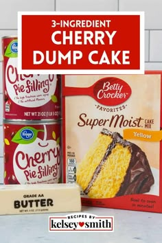 three different flavors of cherry dump cake next to each other