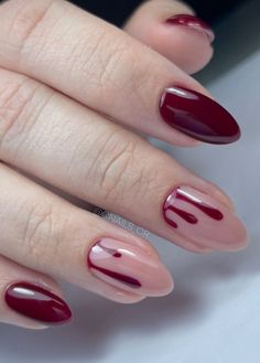 Blood nail art wine red burgundy - Bloody nails Blood Nails, Deep Red Nails, Wine Nails, Simple Fall Nails, Acrylic Nail Set, October Nails, Acrylic Nail Kit, Goth Nails