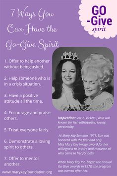 a purple poster with an image of two women wearing tiaras and the words go give spirit