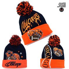 "Thank you for shopping - JLGUSA Chicago Fans Features Premium Chicago Skull Cap Colossal With Pom on Top Material- 100% Acrylic. It is stretchable and quality beanie. Size - One size fits Most. It fits almost all sizes of Men and Women. Give you comfortable and relax fit. (Approx. 9\" x 11\" when unfolded) Detail - Chicago Script name Embroidery on the Cuff Football name Bear Football Starred. 3 inches pompom on the top. Idea of wear - Be a Chicago cheerleader.  GREAT VALUE - WITH FAST SHIPPING Sports Beanie For Winter, One Size Beanie For Sports Events, One Size Fits Most Beanie For Sports Events, One Size Fits Most Sports Beanie, Winter Snapback Hats For Sports Events, Sports Beanie Cap, Sports Beanie One Size Fits Most, Football Names, Beanie Bears