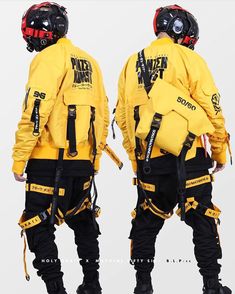 Techwear outfit fashion Cyberpunk Mode, Cyberpunk Outfit, Techwear Jacket, Yellow Jackets, Streetwear Mode, Cyberpunk Style