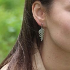 Silver fern earrings made from brass, Boho leaf earrings, Silver leaves jewelry, Nature-inspired jewelry, Botanical beauty Gifts for Her. Fern leaf earrings made from silver plated brass with sterling silver fasteners without any nickel content, ensuring they are hypoallergenic and safe for sensitive skin. Design based on the pattern of real leaves. The earrings are delicately crafted showcasing real fern leaves that measure 4 cm / 1.57 inches length. You have the option to select from two clasp Fern Earrings, Leaves Jewelry, Leaf Earrings Silver, Boho Leaves, Jewelry Nature, Fern Leaves, Silver Leaves, Silver Fern, Fern Leaf