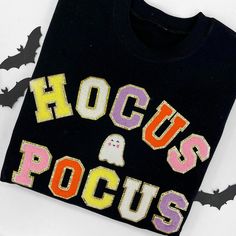 The perfect Hocus Pocus watching sweatshirt! Iron On Patches Sweatshirt Ideas, Patch Crewneck, United Monograms, Letter Patches, Long Sleeve Baseball Tee, Fall Stuff, Patches Shirt, Diy Sweatshirt, Matching Sets Outfit