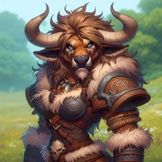 a character from the video game world of warcraft, with horns and fur on his head