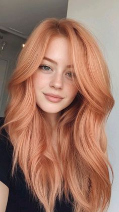 Hair Style Flaming Copper Hair, Milk Tea Copper Hair, Copper To Pink Hair, Blush Copper Hair, Peach Hair Color Formula, Pink Skin Hair Color, Soft Copper Blonde Hair, Copper Hair With Pink, Salmon Hair Color