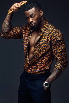 Black Men Fashion Urban, Black Men Fashion Casual, Black Men Fashion Swag, Beard Model, Patterned Shirt, African Men Fashion, Stylish Mens Outfits, Black Men Fashion, Men Fashion Casual Outfits