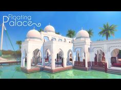 an animated rendering of a white building with palm trees in the background and text that reads floating palace