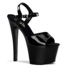 Pleaser Sky-309 Black Patent 7" Spike Heel, 2 3/4" Platform Peep Toe Sandal Brand New In Box Multiple Sizes Available Perfect For Goth Fashion, Alternative Footwear, Dolls Kill Shoes, Pin Up, Hot Topic Lovers, Or Even A Festival Set Or Rave Outfit If You Can Handle The Height #Nwt #Alt #Dark #Womens #Summer #Emo #Punk #Y2k #Grunge, Gothic 7 Inch Heels, Crotch Boots, Couple Shoes, Pleaser Shoes, Light Up Shoes, Black Platform Heels, Platform Stilettos, Spike Heels, Thigh High Boots