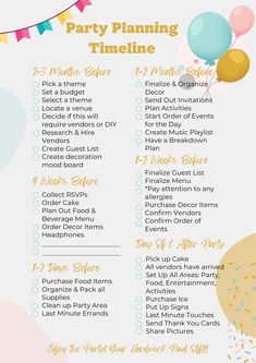 a party planning checklist with balloons and confetti