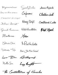 some handwriting written in black ink on a white paper with the names of different authors