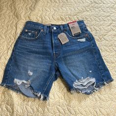 New With Tags! Women’s Levi 501 Shorts. High-Rise Fit With A Button Fly. Super Cute Distressed Style That Is Perfect For Summer. Levi 501 Shorts, 501 Shorts, Levi 501, Shorts Women, Levi Shorts, Levis 501, A Button, Jean Shorts, Levi's