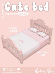 the bed is pink and has hello kitty on it