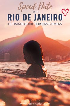 a woman swimming in the ocean with text overlay reading speed rate with rio de janero ultimate guide for first - timers