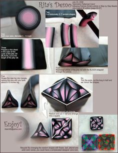 the instructions for how to make an origami box with pink and black stripes