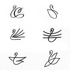 six different types of letters and numbers drawn in black ink on white paper with lines