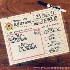 Printable Address Practice - Arrows And Applesauce Life Skills For Kids, Skills For Kids, Learn To Tell Time, Life Skills Lessons, Life Skills Classroom, Homeschool Education, Homeschool Learning, Homeschool Kindergarten, Homeschool Life