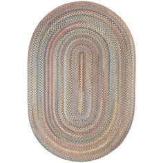 oval rug with multicolored braiding on the bottom and sides, in various colors