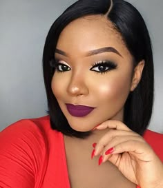 Maquillage Yeux Cut Crease, Purple Lipstick, Face Beat, Dark Skin Makeup, Beat Face, Makeup For Black Women, Bob Wig, Flawless Makeup, Gorgeous Makeup