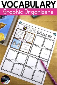 an open book with the title, how to teach vocabulary graphic organizers