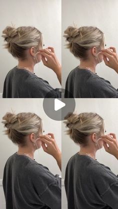 Fine Hair Bun, Easy Messy Buns For Medium Hair, Easy Messy Bun For Short Hair, Messy Bun Tutorial For Short Hair, Messy Bun With Bangs, Short Hair Messy Bun, Fine Hair Updo, Messy Bun For Short Hair, Short Hair Updo Tutorial