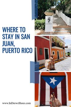 a collage of photos with the words where to stay in san juan, puerto rico