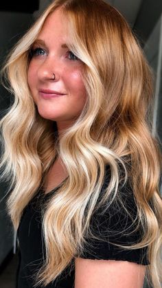 Strawberry Blonde With Blonde Highlights, Dimensional Strawberry Blonde, Blonde Hair With Copper Lowlights, Copper Blonde Balayage, Goldie Locks, Blonde Ambition, Red Blonde Hair