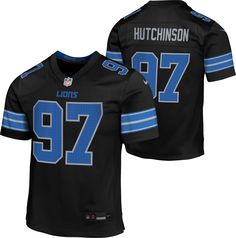 Fit Lightweight, athletic-fit jersey Tailored look and clean-finish seams Strategic, mesh-ventilation side panels Fits Youth sizes: 8-20 Style and Team Spirit Screen-printed name, numbers and logos Stitched down NFL Shield at the neckline Satin twill, woven jock tag Additional Details Machine washable, cold Officially licensed product Aidan Hutchinson, Nfl Detroit Lions, Game Jersey, Detroit Lions, Athletic Fits, Side Panels, Team Spirit, Fun Sports, Nfl