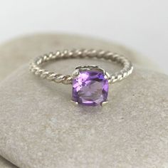 Amethyst Ring in Silver Leaf Engagement Ring, Purple Diamond, Twisted Band, Purple Band, I Love A, Diamond Solitaire Rings, Rose Gold Engagement Ring, Amethyst Ring, Diamond Solitaire