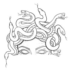 a drawing of a woman with snakes on her head