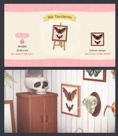 there are two pictures with different types of bats on the wall and one has a skull in it