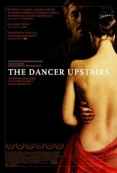 a movie poster for the dancer upstairss with a woman in a red dress